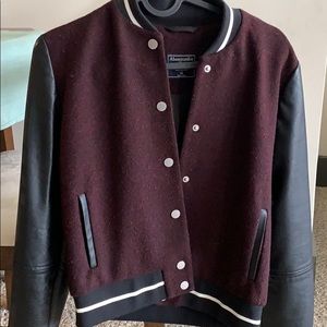 Leather sleeve varsity jacket